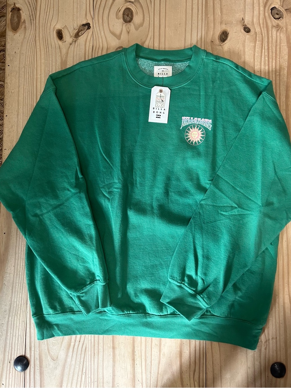 NWT Billabong Women’s Oversized Green Graphic Ride In Crewneck Sweatshirt - Picture 6 of 14